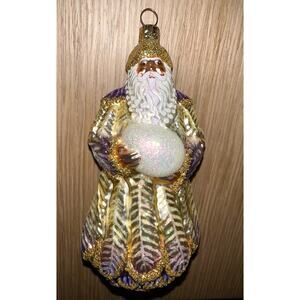 Patricia Breen Large Plumed Santa Claus Lavender Christmas Holiday Tree Ornament